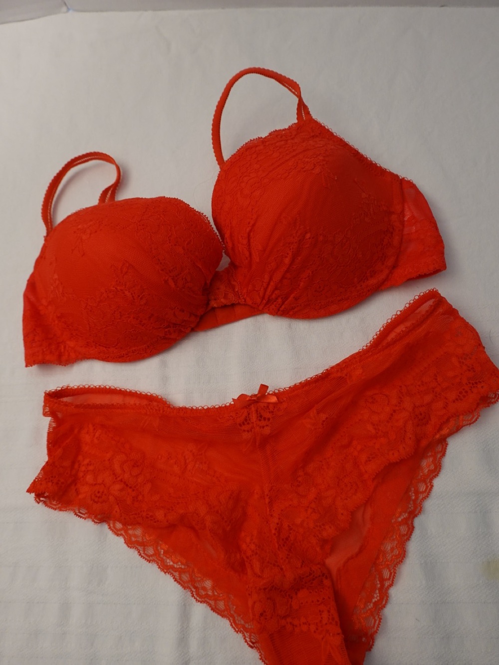 H&M Red Lace Push-Up Bra and Matching Brief Set